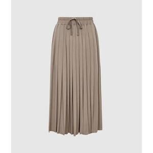 NWT Reiss Ariella Fine Jersey Pleated Midi Skirt Mink Beige Size 8 Elegant Flowy